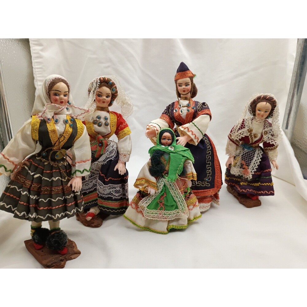 Vintage Greek Folk Costume Dolls Rare lot-Lot Of 5 1950,S To 1970s